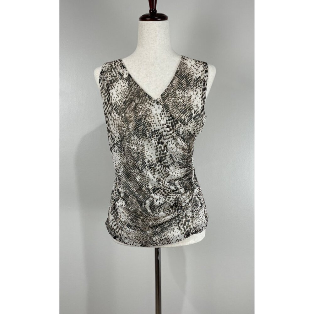 Y2K Cable & Gauge Snake Print Sleeveless Blouse Womens L V-Neck Gathered Waist
